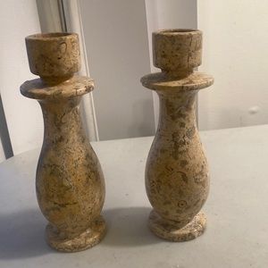 Set of 2 Tan Marble Candlesticks